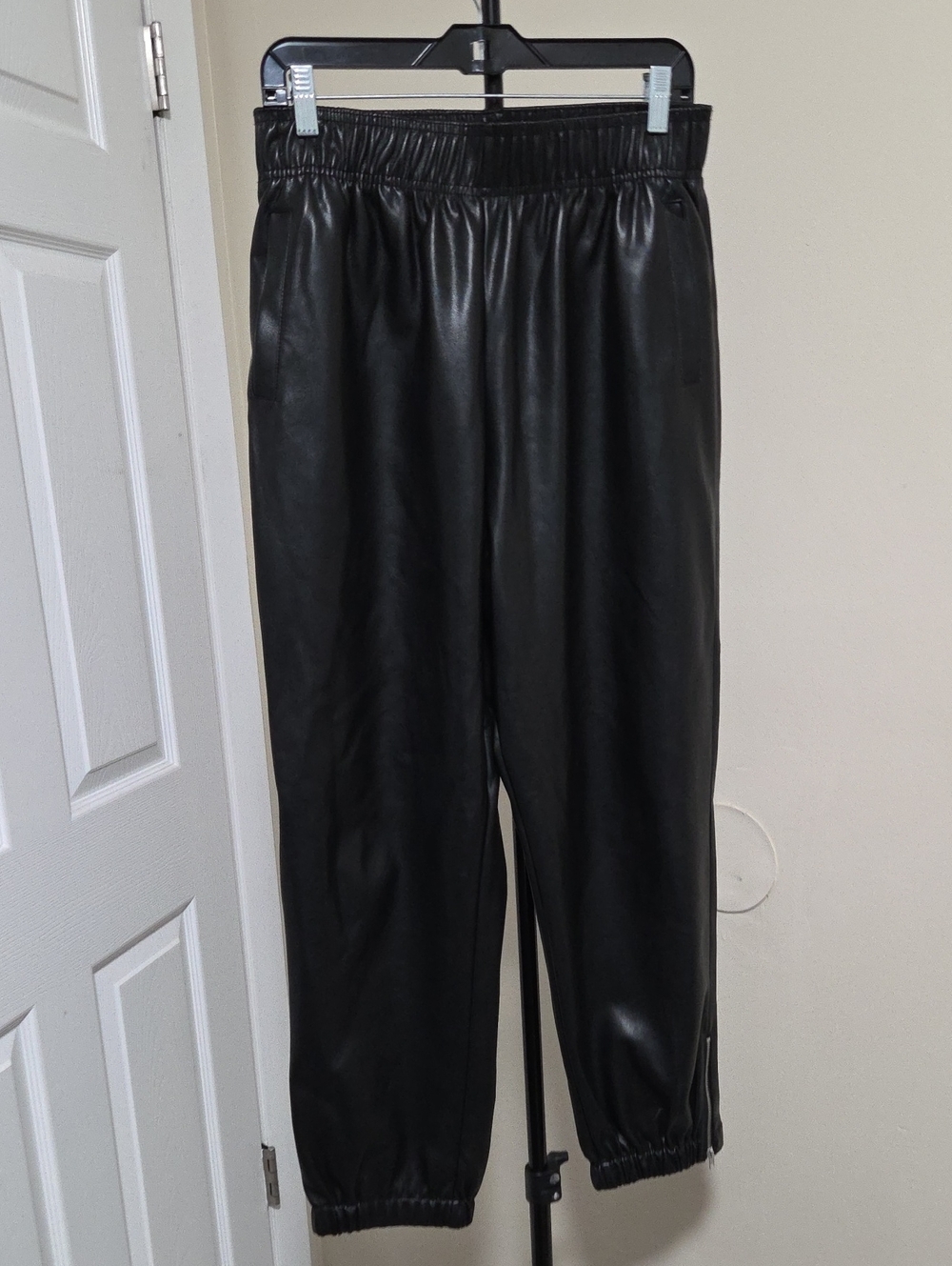 Avec Les Filles Black Faux Leather Jogger Pants